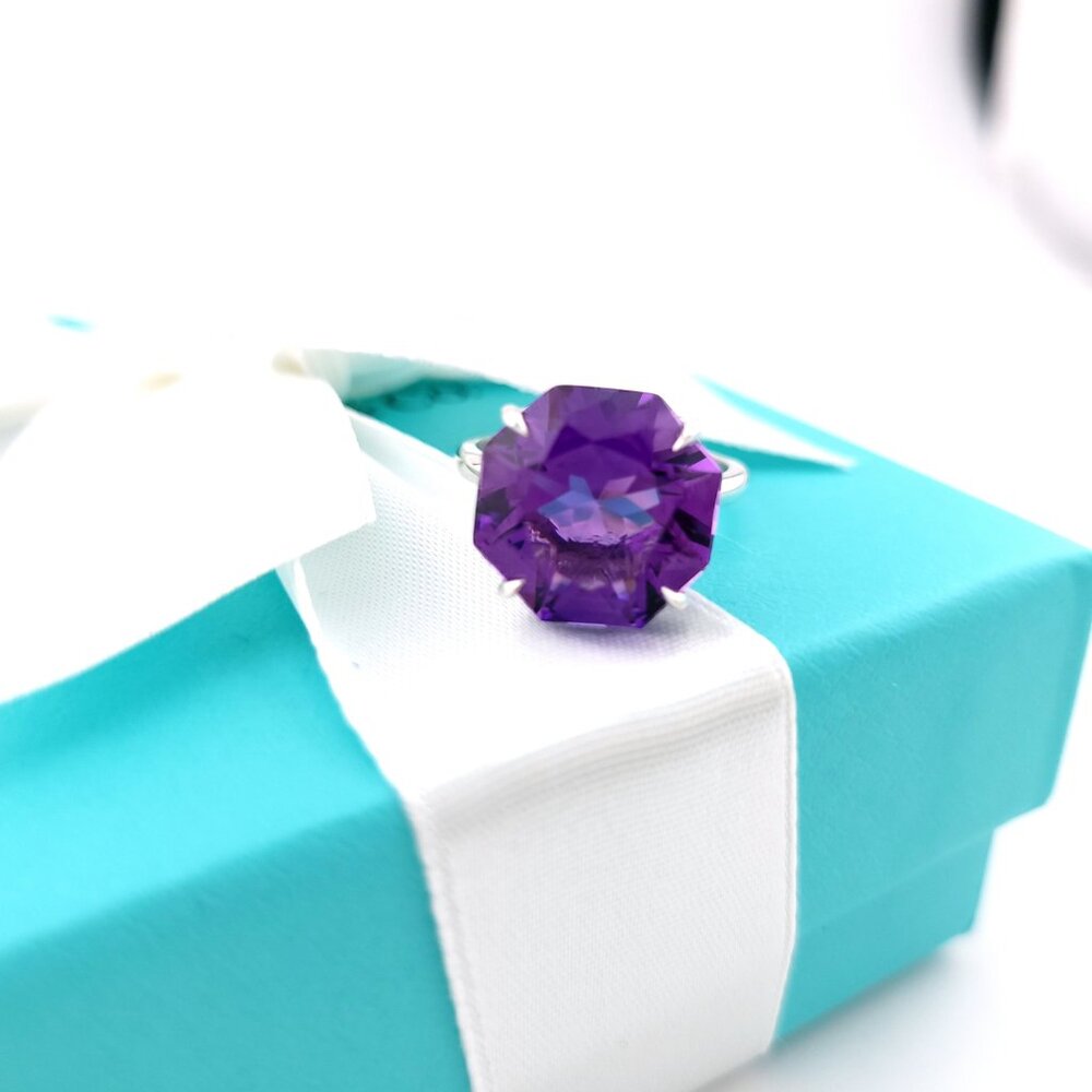 Tiffany & Co. Sterling Silver Purple Amethyst Sparklers Cocktail Flower Ring 6